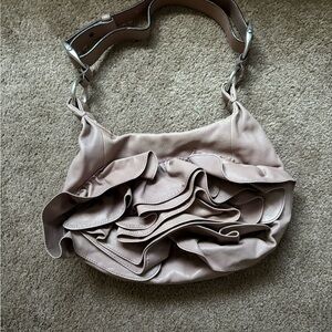 Yves Saint Laurent Ruffled Flower Beige Shoulder Bag